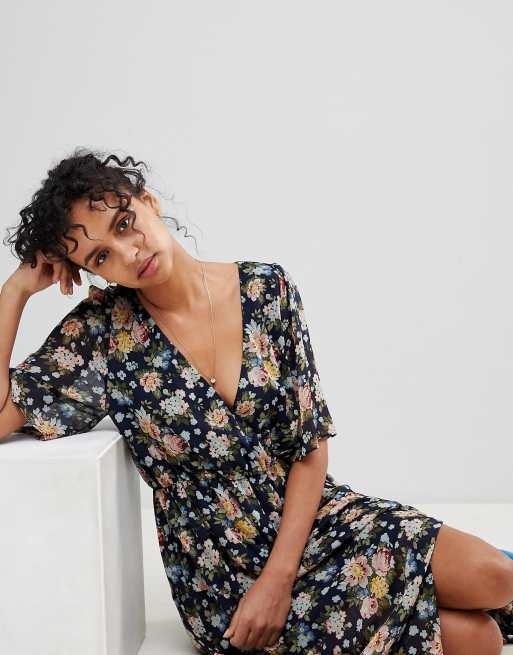 Pepe Jeans Magaly Floral Wrap Midi Dress