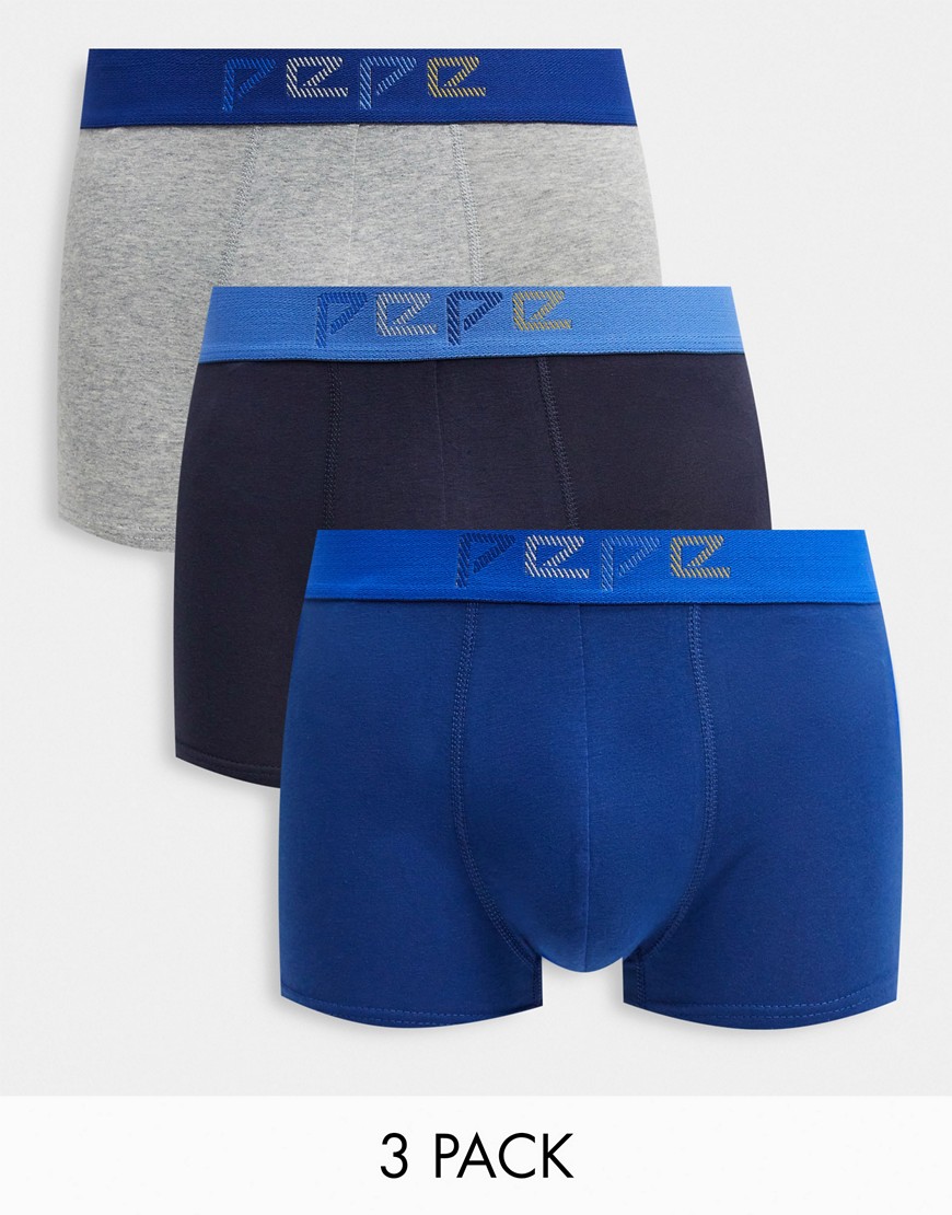 Pepe Jeans ned 3 pack trunks in blue and gray heather-Navy