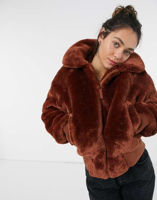 Pepe Jeans Rachel short faux fur coat in brown