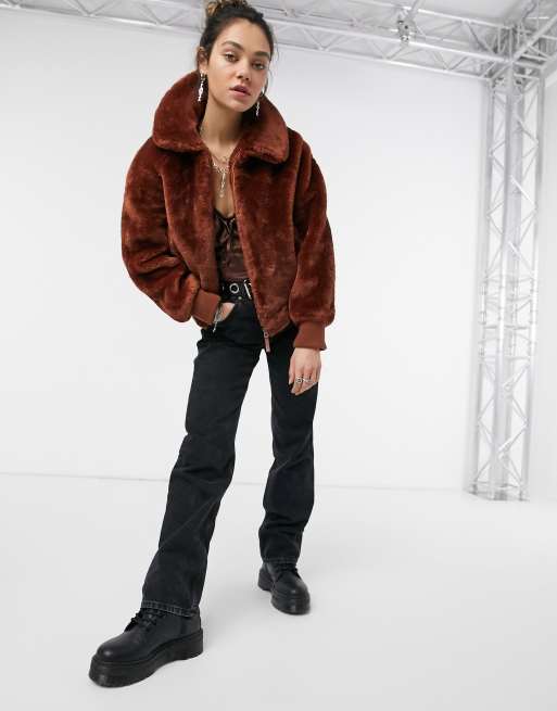 Short brown fur store jacket