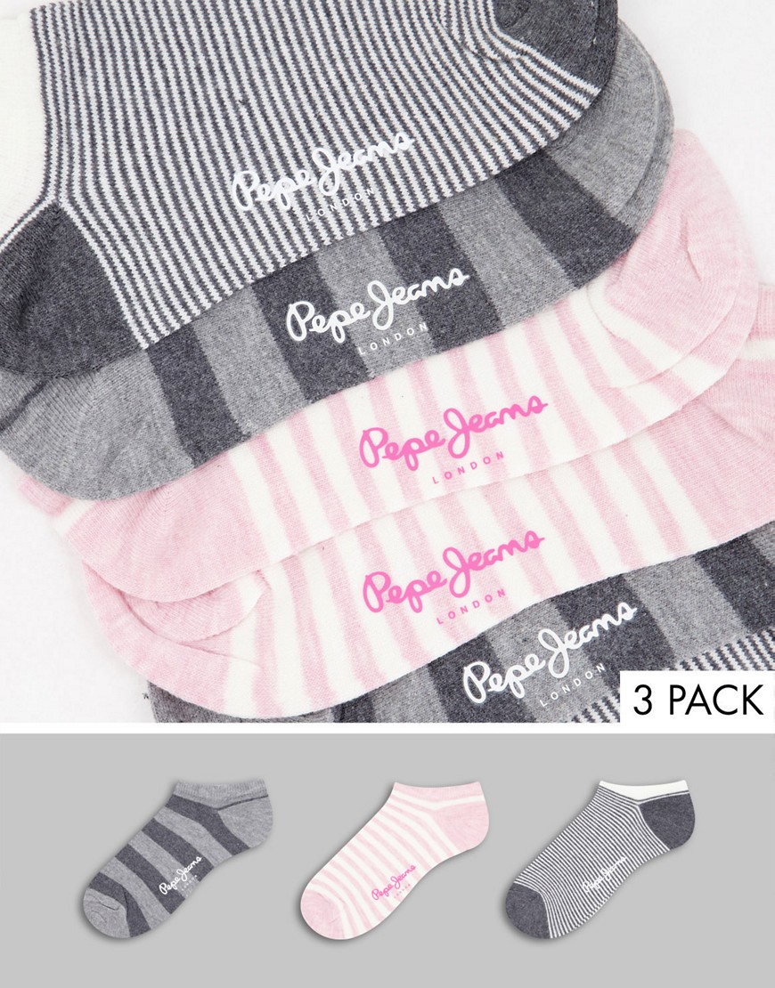 Pepe Jeans saraya 3 pack sneaker sock sin gray pink stripes-Grey