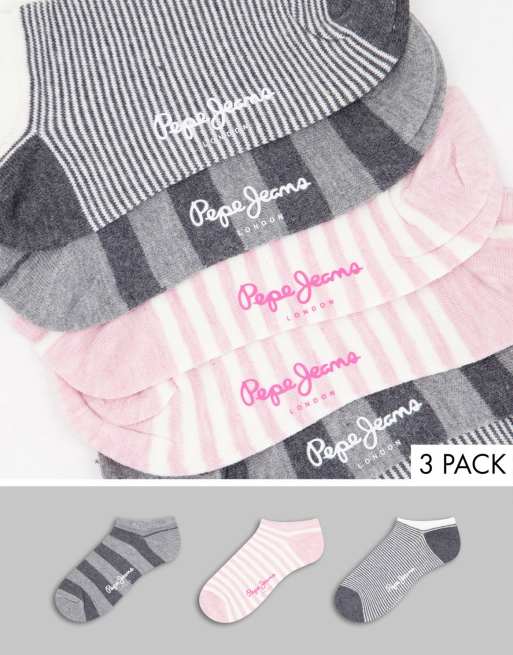 Pepe Jeans saraya 3 pack sneaker sock sin gray pink stripes