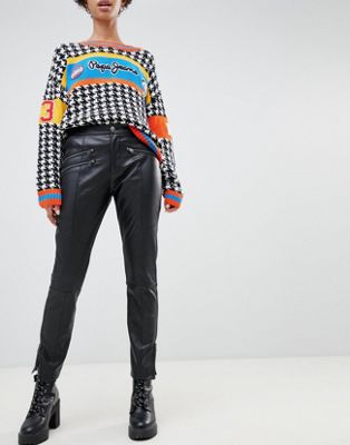 Pepe Jeans - Skinny broek in leerlook met zichtbare rits-Zwart
