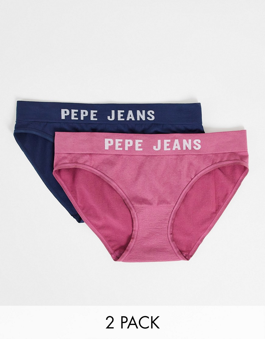 pepe jeans tessie seamless 2 pack briefs in navy and washed berry