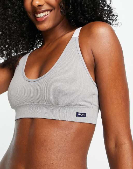 Pepe Jeans logo bra in grey marl