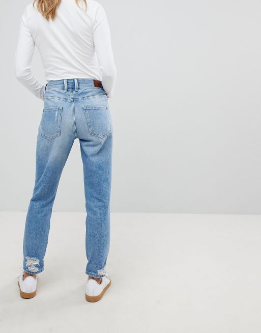 Pepe Jeans Violet Mom jeans met hoge taille van stugge denim met slijtage effect
