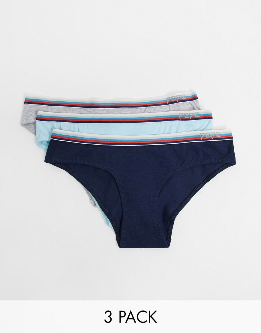 Pepe Jeans zoey 3 pack briefs in gray pale blue and navy-Multi