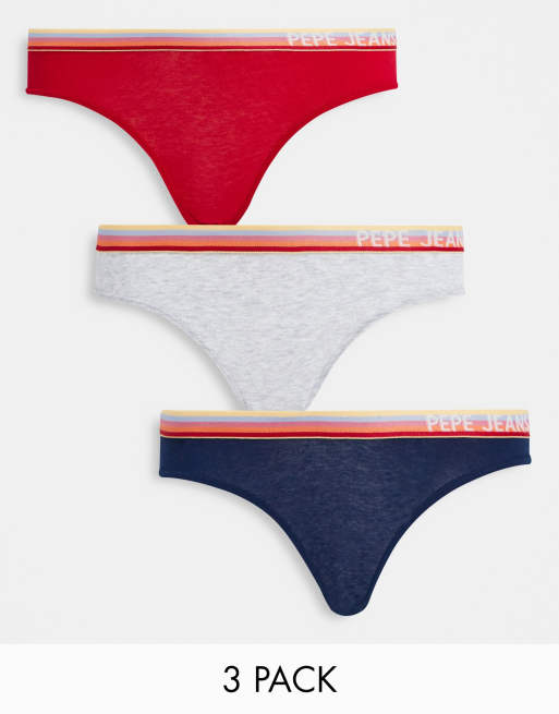 Pepe Jeans zola 3 pack briefs in red gray and navy