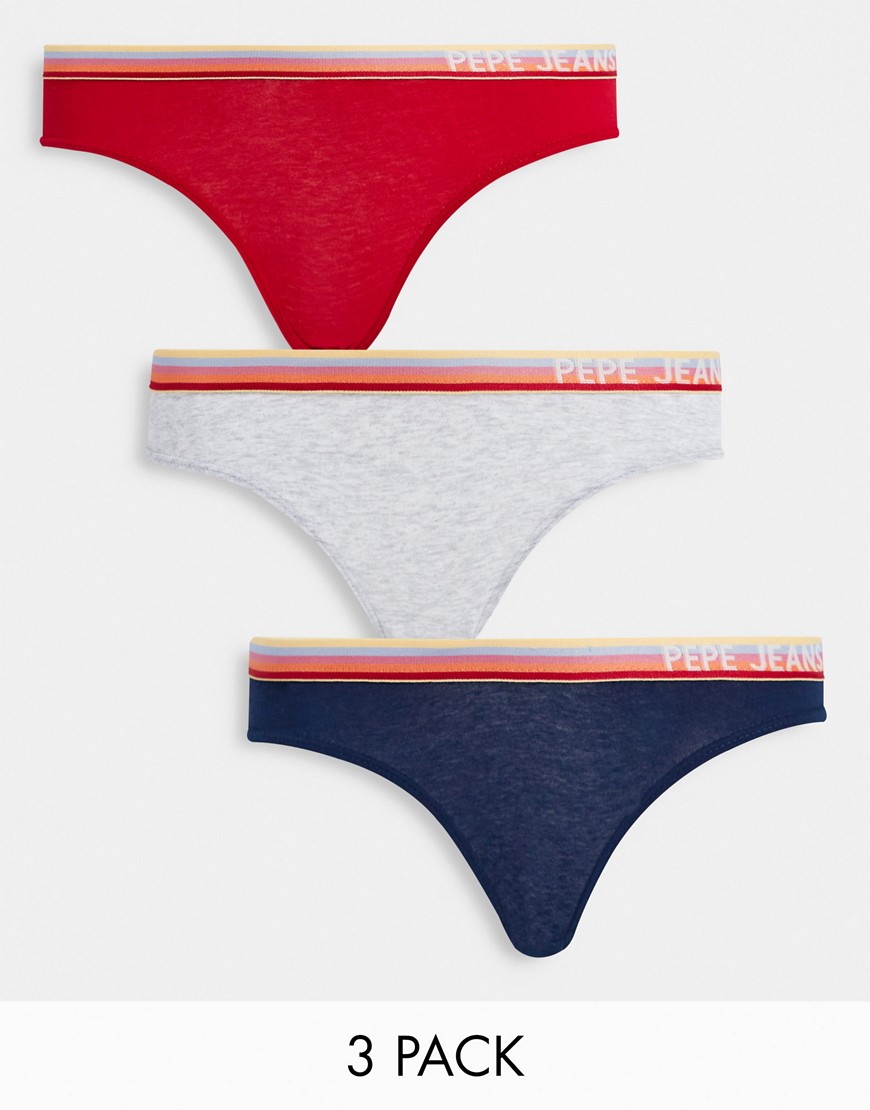 pepe jeans zola 3 pack briefs in red grey and navy