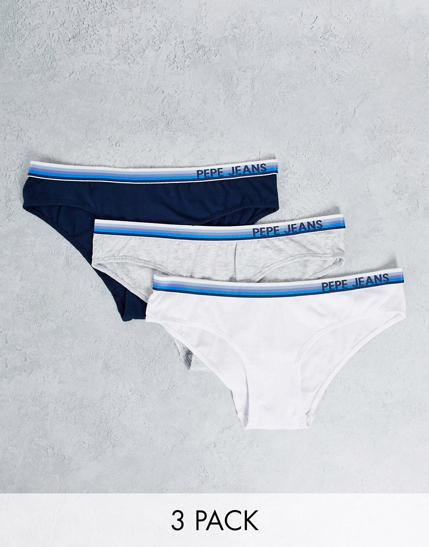 pepe jeans zola 3 pack briefs in white grey and navy
