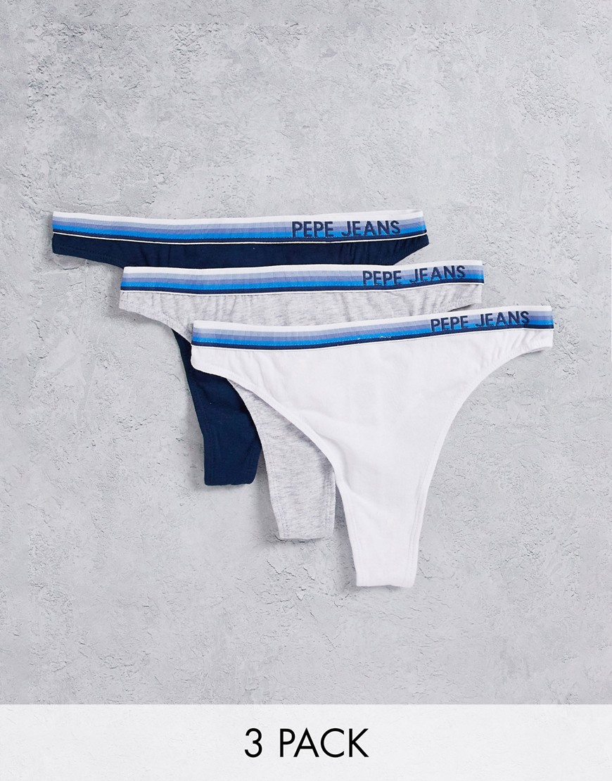 Pepe Jeans zola 3 pack thongs in white gray and navy