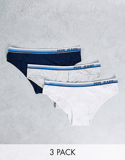 Pepe Jeans - Zola - Confezione da 3 slip bianchi, grigi e blu navy