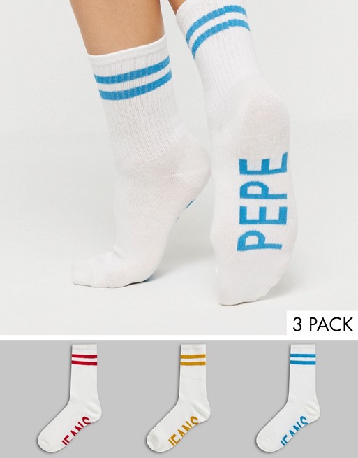 Pepe Katrina 3 Pack Logo Ribbed Ankle Socks