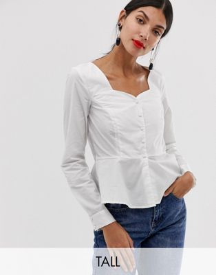 Peplum skjorte med firkantet udskæring fra Vero Moda Tall-Hvid