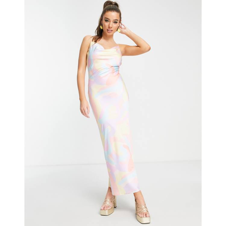 Peppermayo cowl front maxi dress in pastel wave print