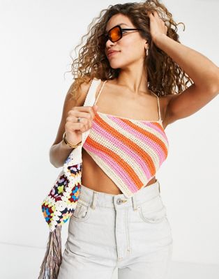 Peppermayo crochet halterneck scarf top in stripe print