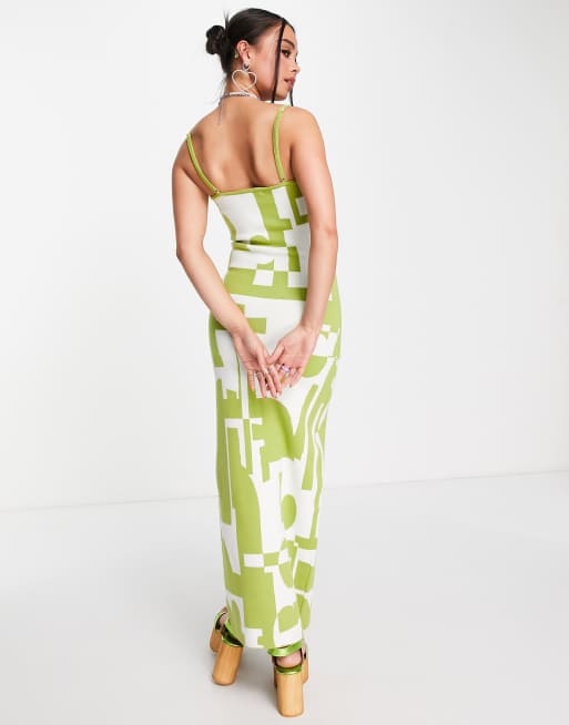 Peppermayo knitted sweetheart maxi dress in lime geo print, 2 of 4