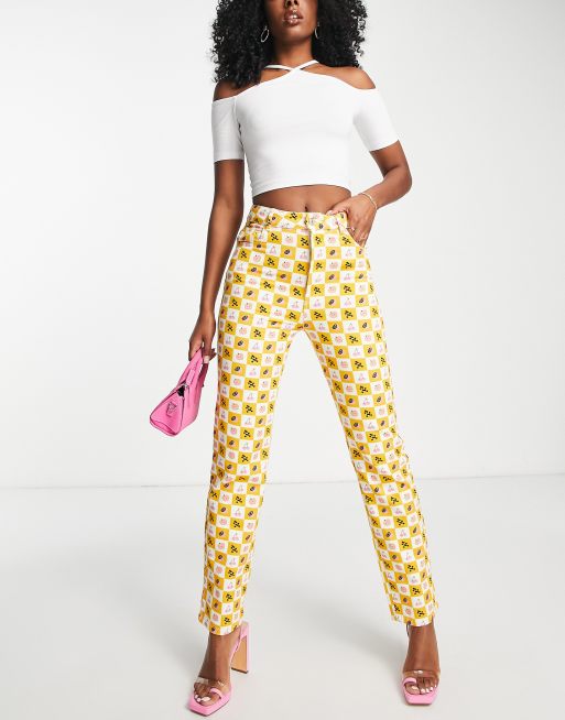 Peppermayo printed check cigarette trousers in yellow multi ASOS