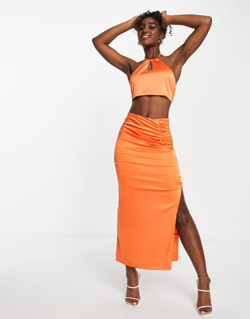 Orange ruched skirt best sale