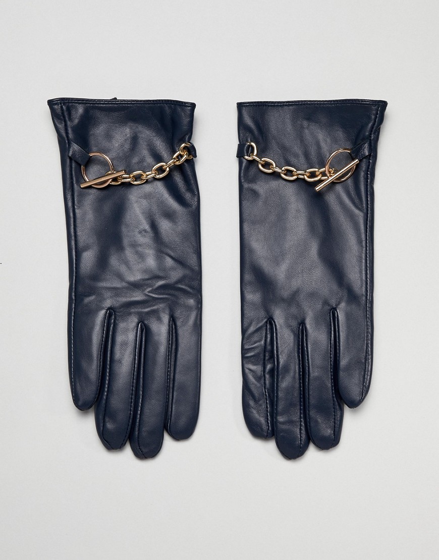 фото Перчатки из натуральной кожи с цепочкой barney's originals-темно-синий barneys originals