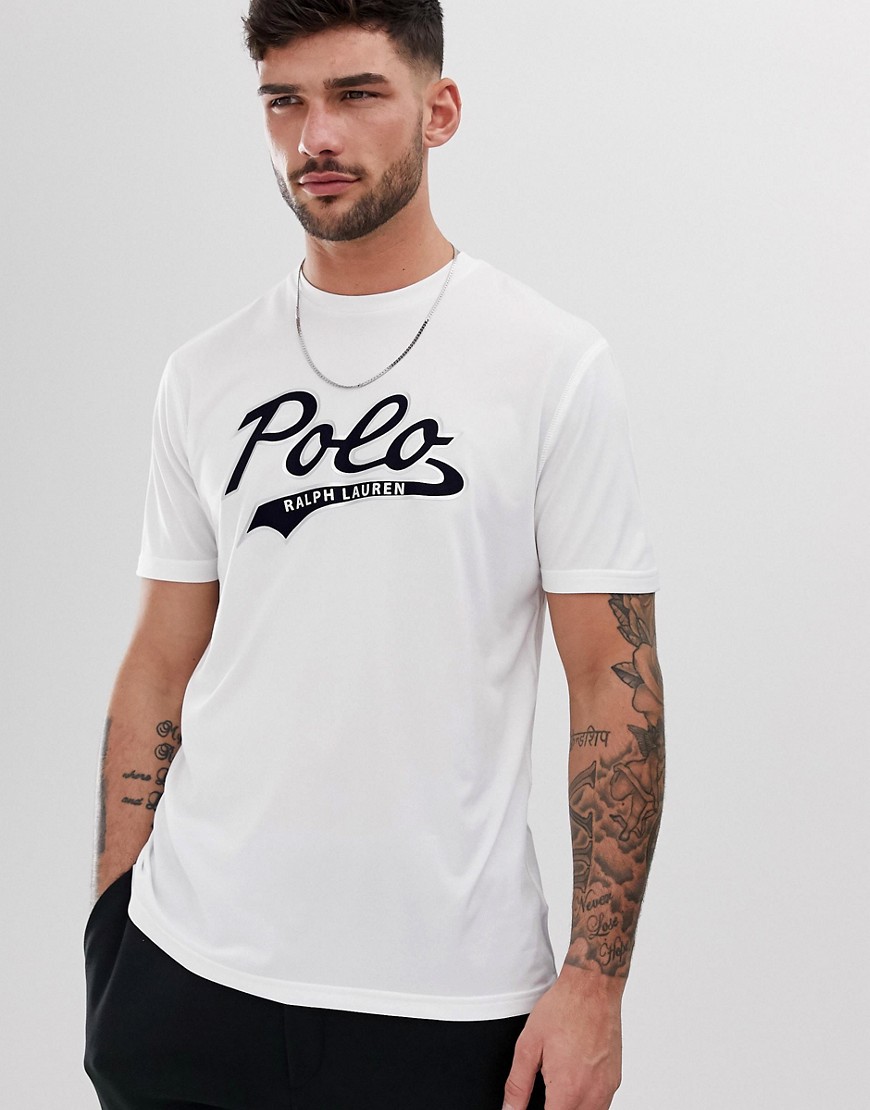 Performance hvid t-shirt med metallisk skriftslogo fra Polo Ralph Lauren