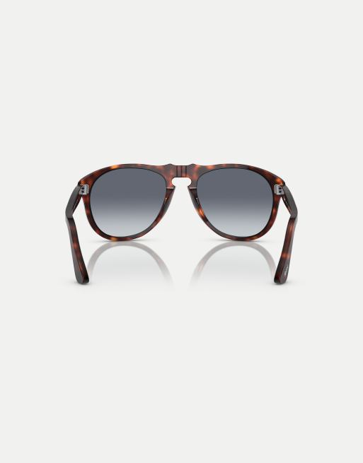 Persol 649 original pilot sunglasses in tortoise with blue lens in dark brown