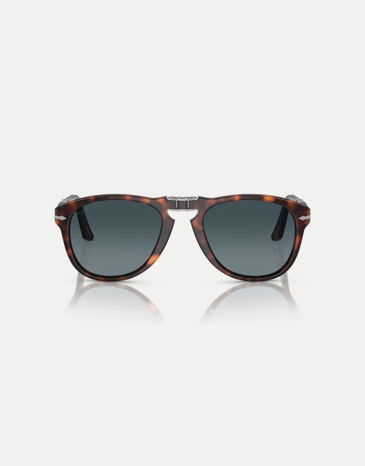 Persol – 714 Original – Polarisierte Pilotensonnenbrille in dunkelbrauner Schildpattoptik mit blauen Gläsern, 3 von 4