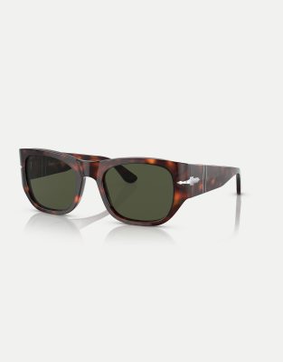 Persol - Eckige Sonnenbrille in Dunkelbraun mit Schildpatt-Optik und grünen Gläsern-Brown