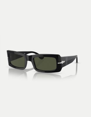 Persol - Francis - Eckige Sonnenbrille in Schwarz mit Gläsern in Grün