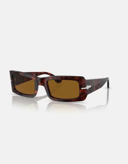 Persol - Francis - Occhiali da sole rettangolari color marrone scuro tartarugato con lenti marroni