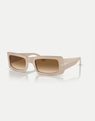 Persol - Francis - Rechteckige Sonnenbrille mit braunen Gläsern in Solid Beige-Neutral