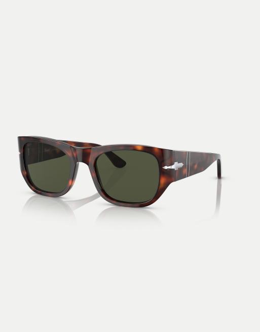 Persol - Lunettes de soleil carrées à verres verts et motif écaille de tortue - Marron foncé