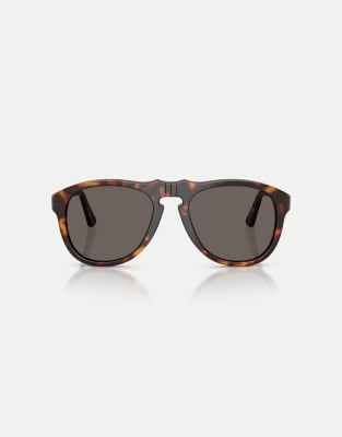 Persol Po0649ne - total black arrow pilot sunglasses with grey lens in havana-Brown