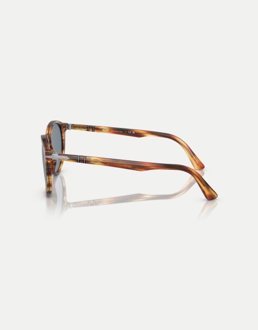 Persol - PO3152S - Lunettes de soleil rondes à verres bleus - Marron à rayures jaunes, 2 de 4