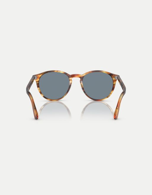 Persol po3152s round sunglasses in brown with blue lens in brown striped yellow, 4 of 4