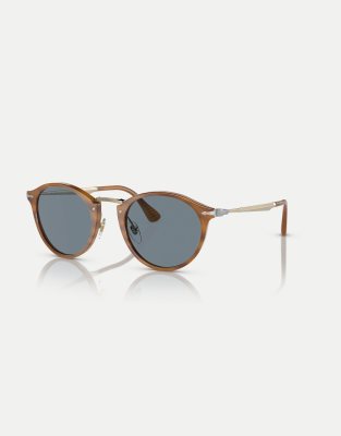 Persol - Po3166s - Phantos - Sonnenbrille in braun gestreifter Schildpattoptik mit Gläsern in Blau-Brown