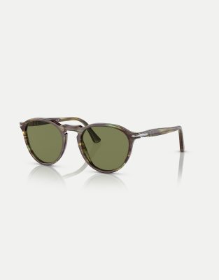 Persol - po3286s Phantos - Sonnenbrille in gestreiftem Grün mit grünen Gläsern