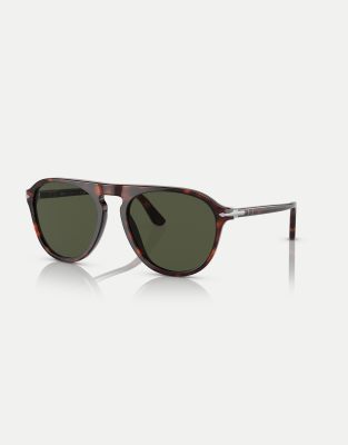 Persol - Po3302s - Pilotensonnenbrille in Dunkelbraun mit Schildpatt-Optik und grünen Gläsern-Brown