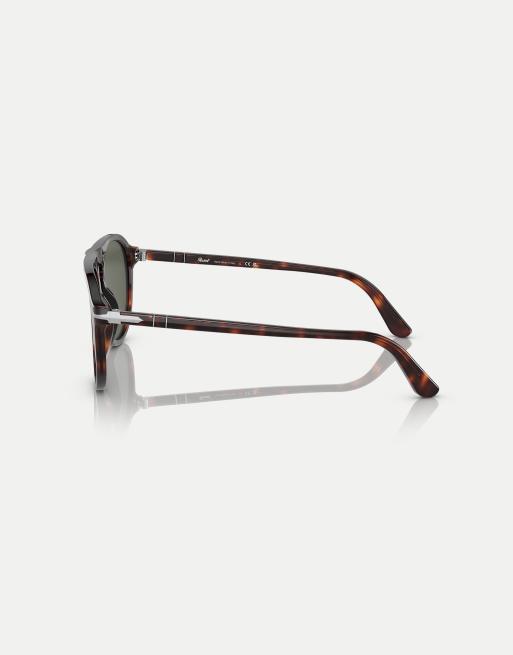 Persol – Po3302s – Pilotensonnenbrille in Dunkelbraun mit Schildpatt-Optik und grünen Gläsern, 2 von 4