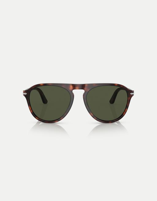Persol – Po3302s – Pilotensonnenbrille in Dunkelbraun mit Schildpatt-Optik und grünen Gläsern, 3 von 4