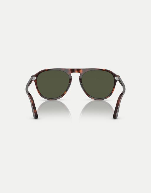 Persol – Po3302s – Pilotensonnenbrille in Dunkelbraun mit Schildpatt-Optik und grünen Gläsern, 4 von 4