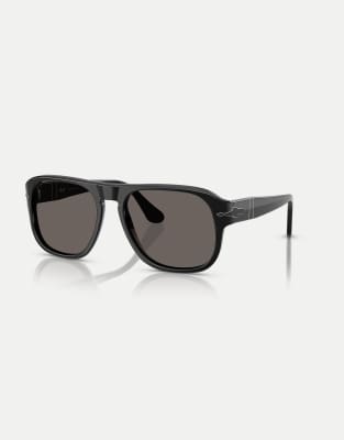 Persol - Po3310s - Black Arrow - Rechteckige Sonnenbrille in Schwarz mit grauen Gläsern