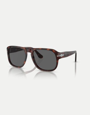 Persol - Po3310s - Jean - Rechteckige Sonnenbrille in dunkelbrauner Schildpatt-Optik mit schwarzen Gläsern-Brown