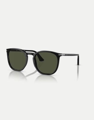 Persol - po3316s - Runde Sonnenbrille in Schwarz mit grünen Gläsern