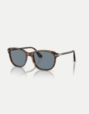 Persol - Pol1935s - Rechteckige Sonnenbrille in Schildpattoptik mit blauen Gläsern-Brown