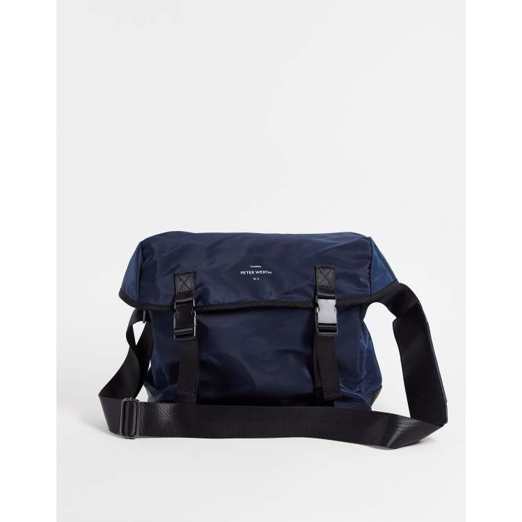 Peter Werth nylon messenger bag in navy