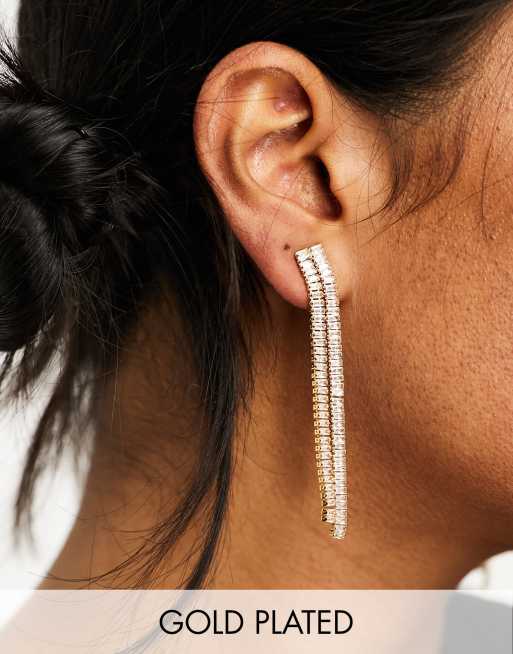 Petit Moments - Adamas - Boucles d'oreilles tendance en plaqué or avec cristaux taille baguette - Doré