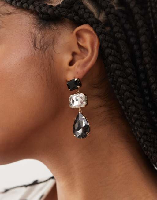 Petit Moments Alexi glass teardrop stud earrings in black , 2 of 3