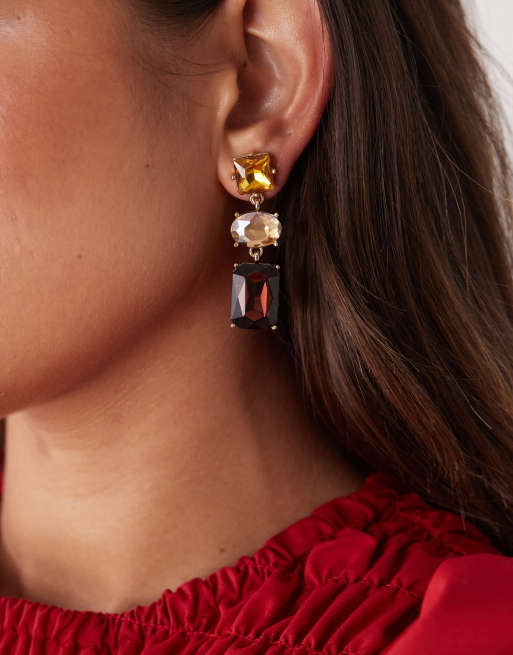 Petit Moments – Allie – Długie kolczyki z kamieniami w kolorze bursztynowym i bordowym