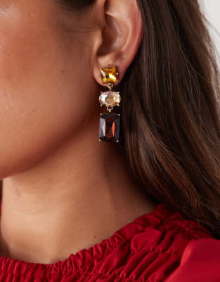 Petit Moments Petit Moments allie statement drop earrings in amber and burgundy stone-Multi